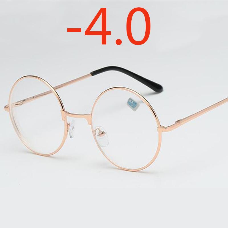 Round Glasses Woman Men Glasses Retro Myopia Optical Metal Frames Clear Lens Black Silver Gold Eyeglasses -1.0 -1.5 -2.0 To -4.0