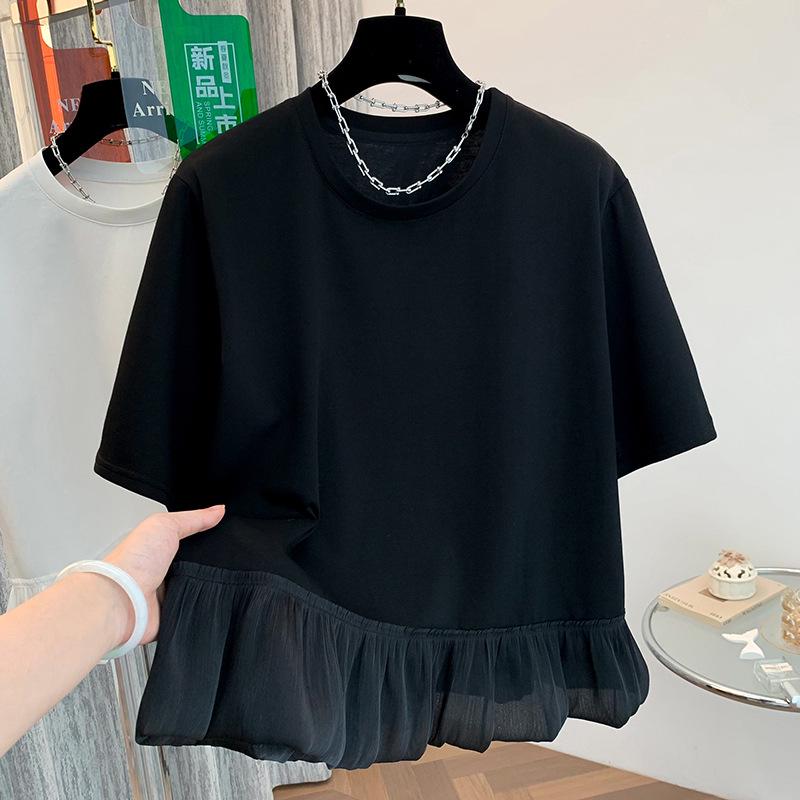 Summer Lace Splicing Plus Size Slimming Short-Sleeve T-Shirt Plus Size