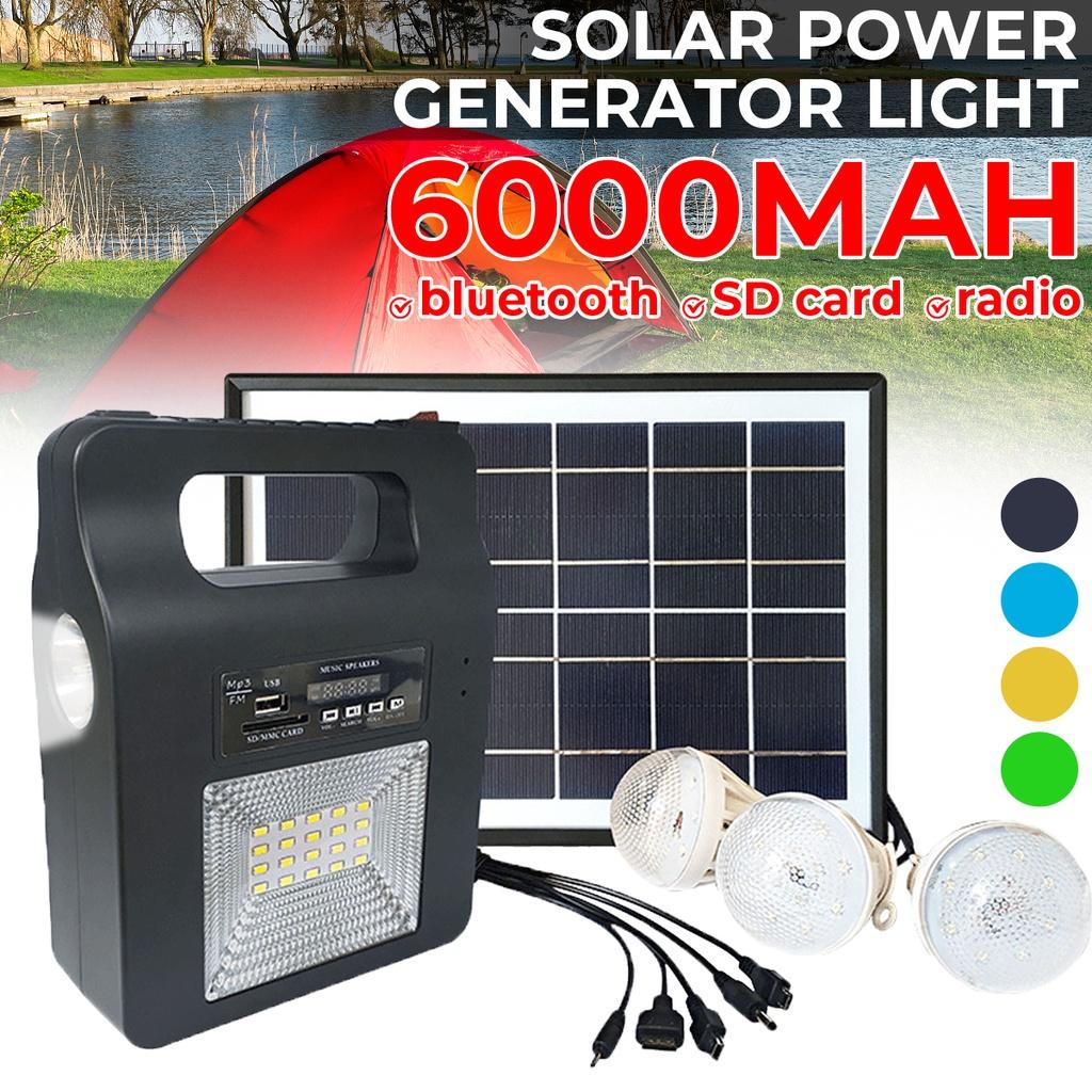 5W USB Charger Home System Solar Power Panel Generator Kit FM bluetooth Speaker with 6V 3 LED Bulbs Light Outdoor Lighting