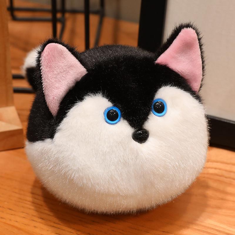 Cute Round Animal Plush Doll Mini Fluffy Cat Dog Fox Husky Stuffed Toy Soft Small Animal Plushies Decor Birthday Gift
