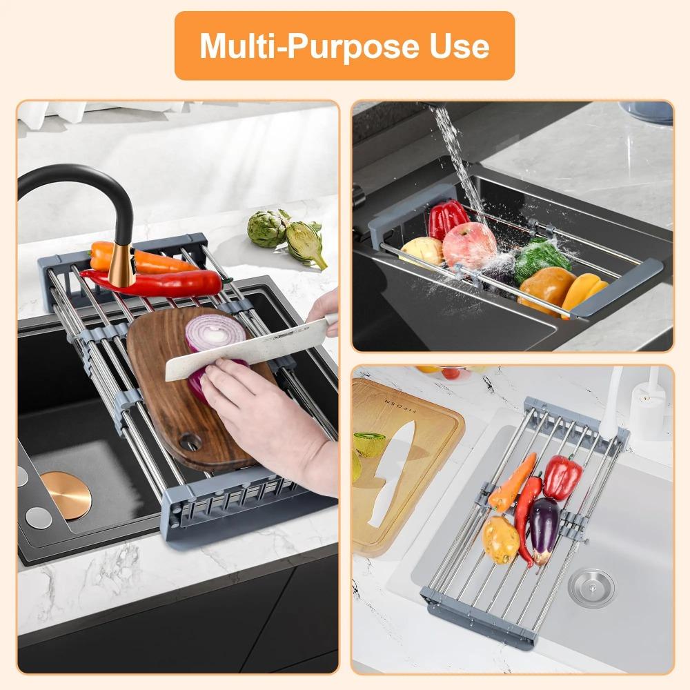 1pc Kitchen Sink Drain Rack Dish Drain Rack Kitchen Basket Folding Drying Rack Stainless Steel Kitchen Sink Kitchen Washing Dish