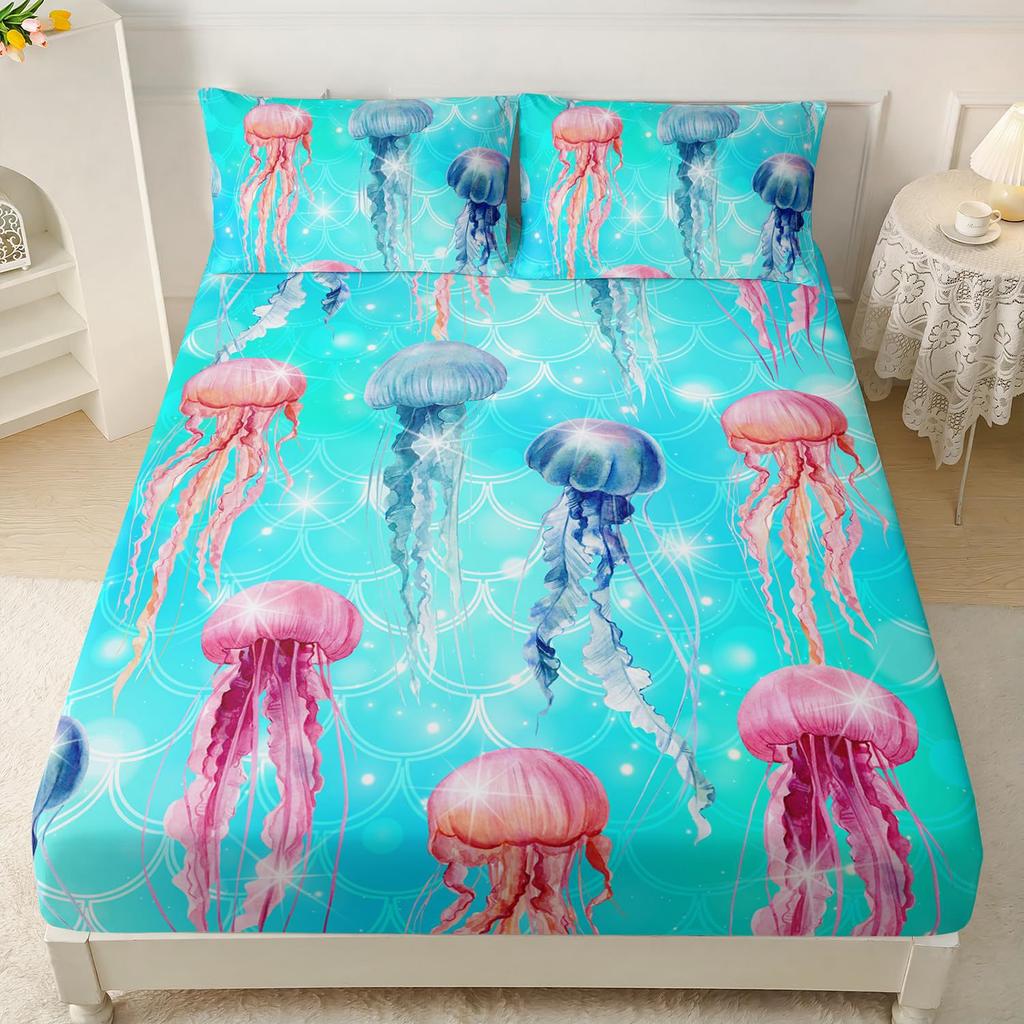 Undersea Creature Dolphin Pattern Mattress Three-Piece Digital Printing Bedding Set Adult Children