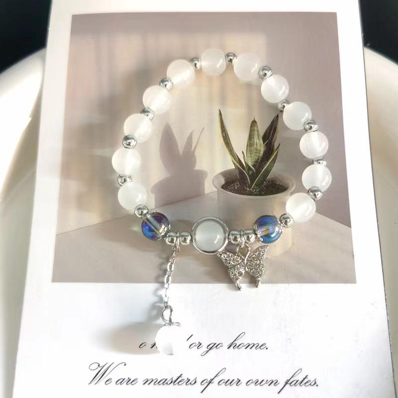 Butterfly Anti-opal Bracelet Ins Design Sea Sapphire Blue Beaded Bracelet for Girlfriend Girlfriend Couple