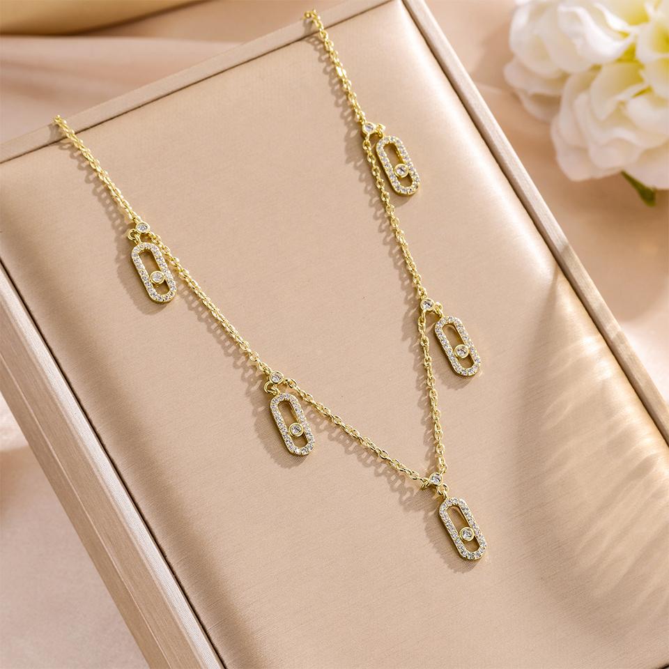 ZAKOL Classic Luxury Geometric Square Round Zircon Charm Pendant Necklace Earring for Women Unique Wedding Party Zircon Set