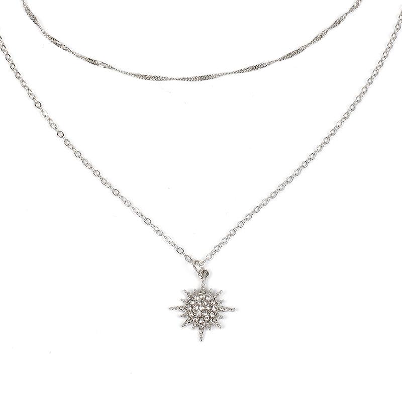 

European and American Mother s Day gifts, diamond-encrusted sunflower multi-layer necklace 2019 new accessories срібний