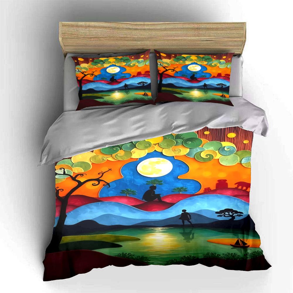 Colorful Landscape with Trees. Bedding Sets Duvet Cover Sets Duvet Covers Pillowcases(1 * Duvet Cover 2 * Pillowcases, Without Duvet Insert)
