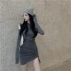 YONGO Long Sleeve Irregular Short Cabaret Party Dress Women's Off-the-Shoulder Dress, Sexy, Fit, Length, Dress, (10 Gray)