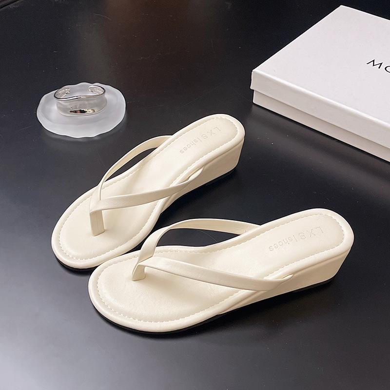 Women Flip-flops French High-heeled Sandals Summer Pinch-on Slippers for Women Wedge Casual Slides Luxury Banquet Dress Slippers