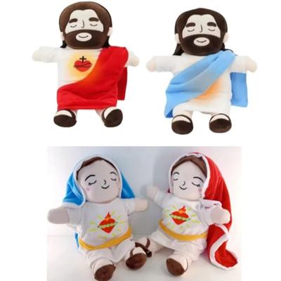 2026 Hot Children Music Soothing Breathing Doll Jesus Plush Toy Sleep Companion Toy Sound and Light Doll Holiday Gifts for Kids