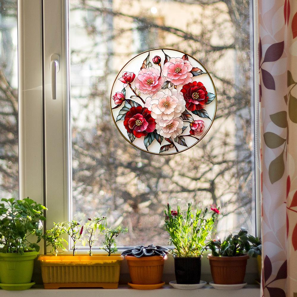 Fun-JD067 Painted Imitation Rose Glass Window Beautification and Decoration Electrostatic Uv Window Sticker