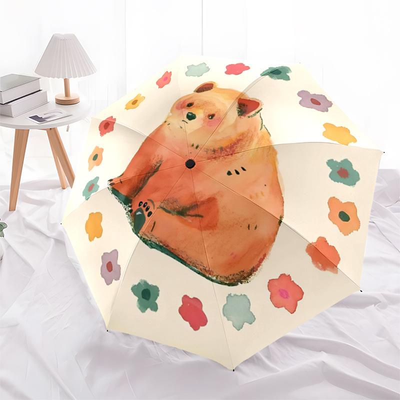 1pc Bear Flowers Automatic Open/close Umbrella, 8-Rib Sturdy Structure, Portable Travel Umbrella, Parties, Everyday Use,44