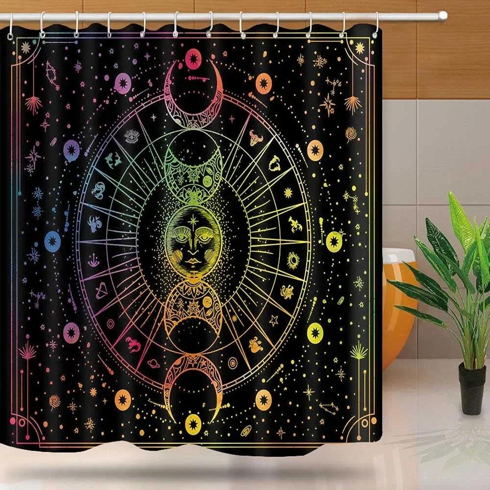 Shower Curtain Moon Star Black and White Waterproof Polyester Fabric Bathroom Curtains Home Decor Hooks