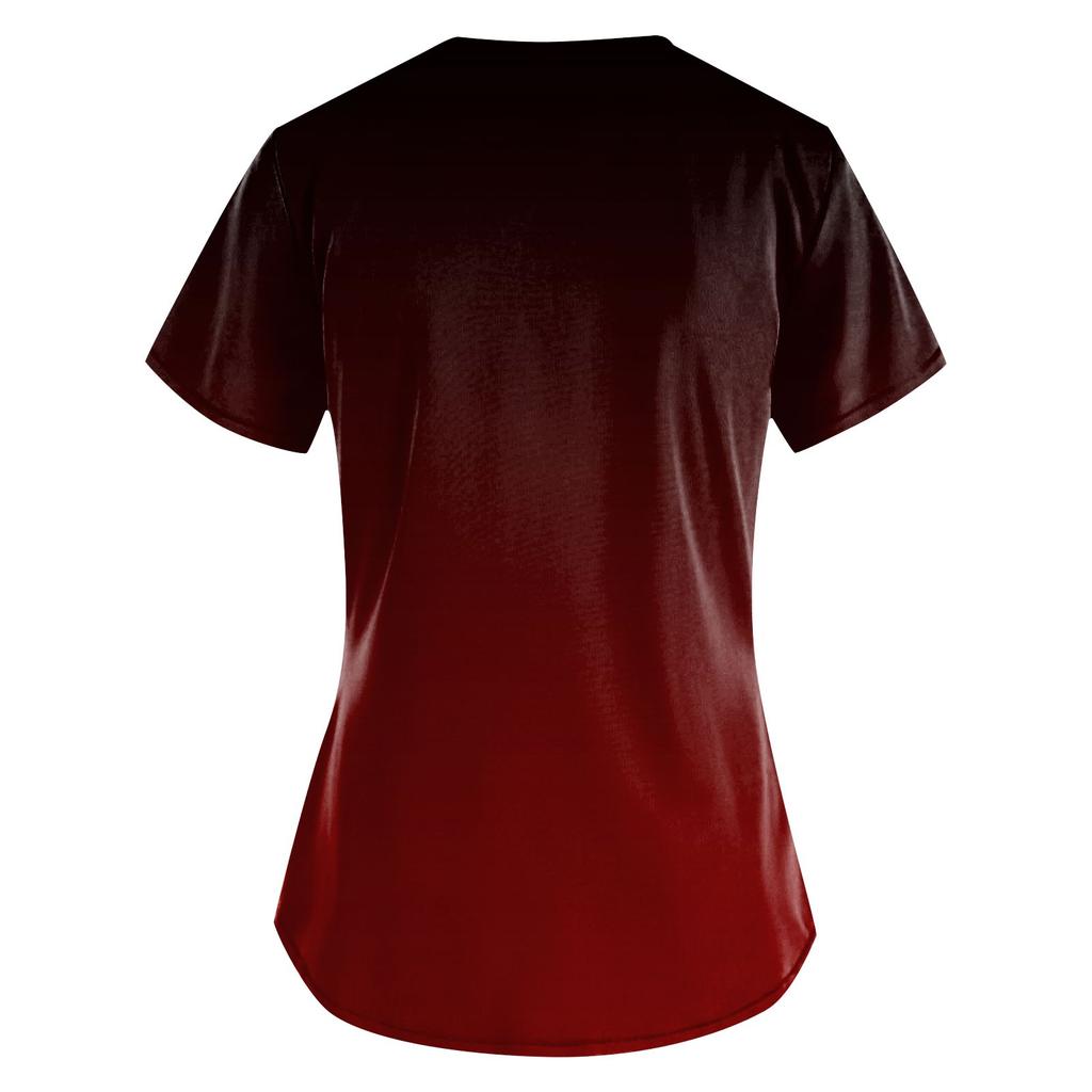 Women Fashion Butterfly Print V-neck Short Sleeve Workwear With Pockets Tops