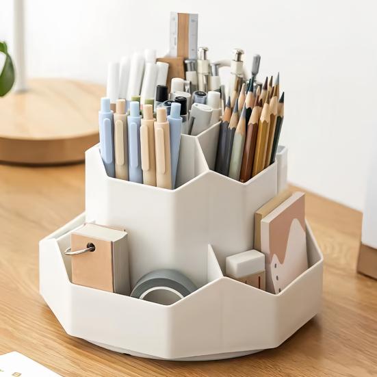 360 Degrees Rotating Desk Organizer Large Capacity Pen Holder Multifunctional Office Desk Accessory for Office Supplies And Makeup Brushes