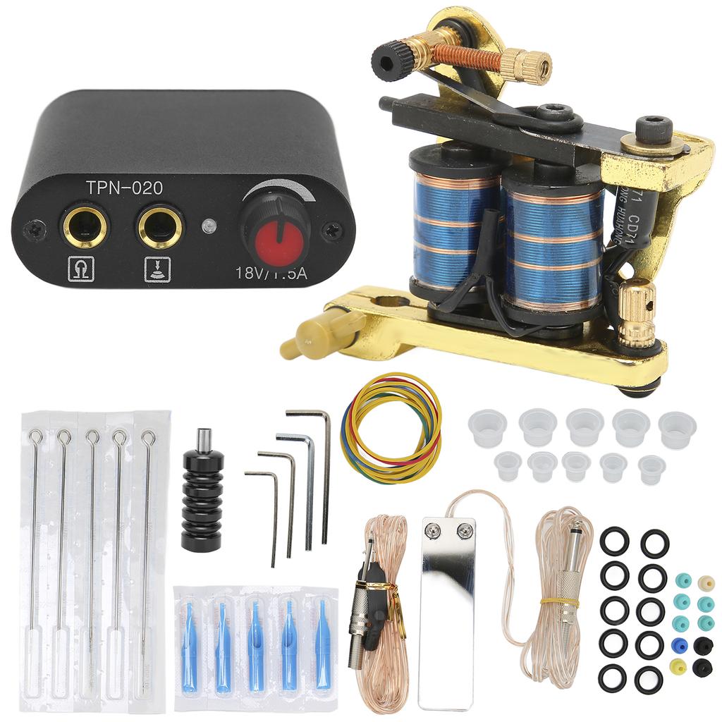 Coil Tattoo Machine Set Power Supply Clip Cord Foot Pedal Needle Grommet Novice Tattoo Kit
