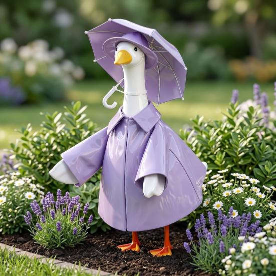 1 Set Porch Goose Outfit Lawn Goose Raincoat Hat And Umbrella Waterproof Goose Costume Rain Jacket for 23 Inch Goose Statue Summer Outdoor Garden