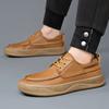 Leather Men Casual Shoes Lace Up Breathable Outdoor Mens Shoes Italian Luxury Brand Lace Up Non-slip Men Driving Shoes