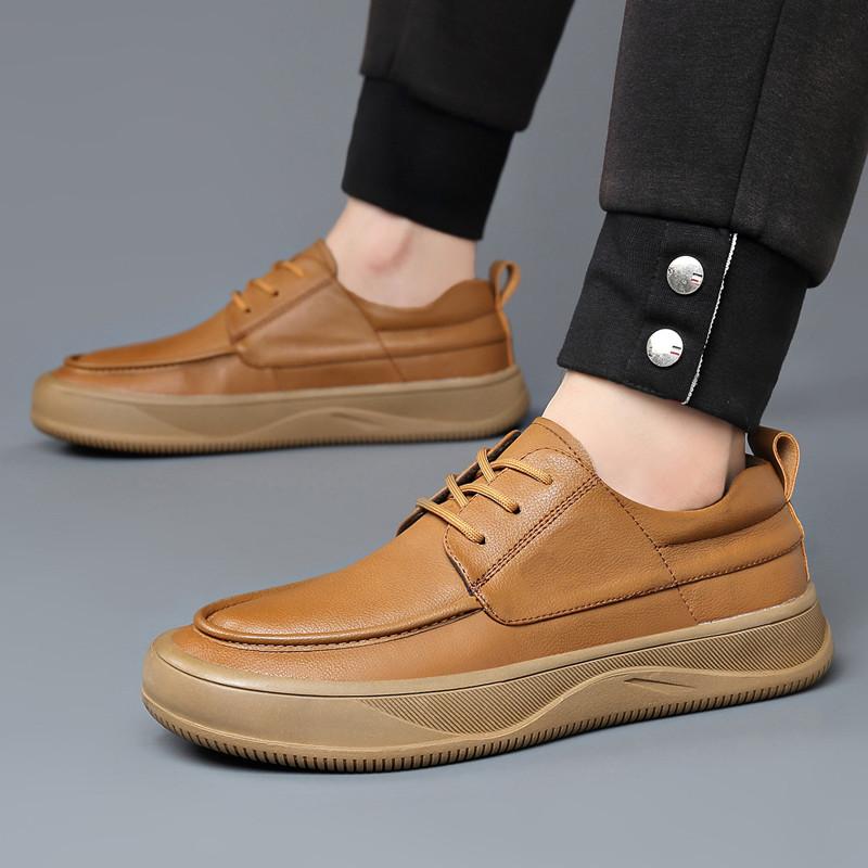 Leather Men Casual Shoes Lace Up Breathable Outdoor Mens Shoes Italian Luxury Brand Lace Up Non-slip Men Driving Shoes