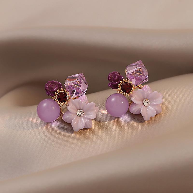 

New Exquisite Pink Crystal Flower Earrings With Rhinestones For Women Personalized Daily Accessory Party Jewelry Birthday Gifts