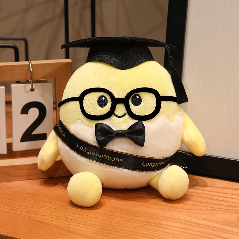 25cm Kawaii Dr.Egg Plush Toy Cute Stuffed Soft Lovely Eggs Cosplay Doctorial Hat Plush Doll Graduation Ceremony Gifts Home Decor
