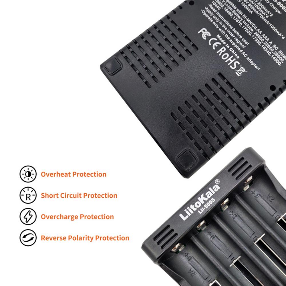Lii-500S 18650 Battery Charger 4 Slots LCD Screen Display Touch Control for Lithium/NiMH 26650 AA A