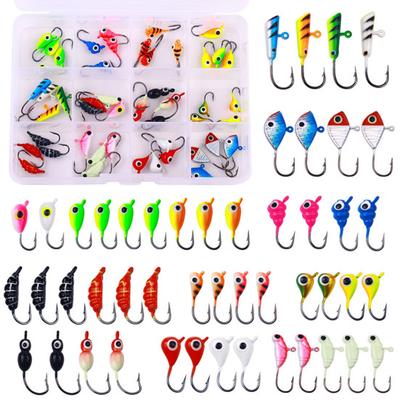 48Pcs/Set Ice Fishing Jig Heads Set Glow In The Dark Fishing Lures Kit with Single Hook Prevent Escape Luminous Fishhook Sea Fishing Gear for