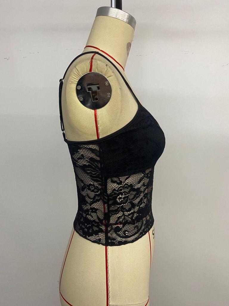 2025 Summer European & American Lace Camisole: Women's Sexy Solid Color Vest