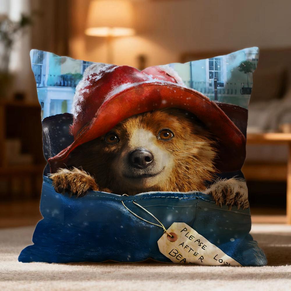Fashion P-PPaddington Bear Cushion Cover Soft Washable Pillow Case Multi-Scene for Couch Bed Travel Office Use