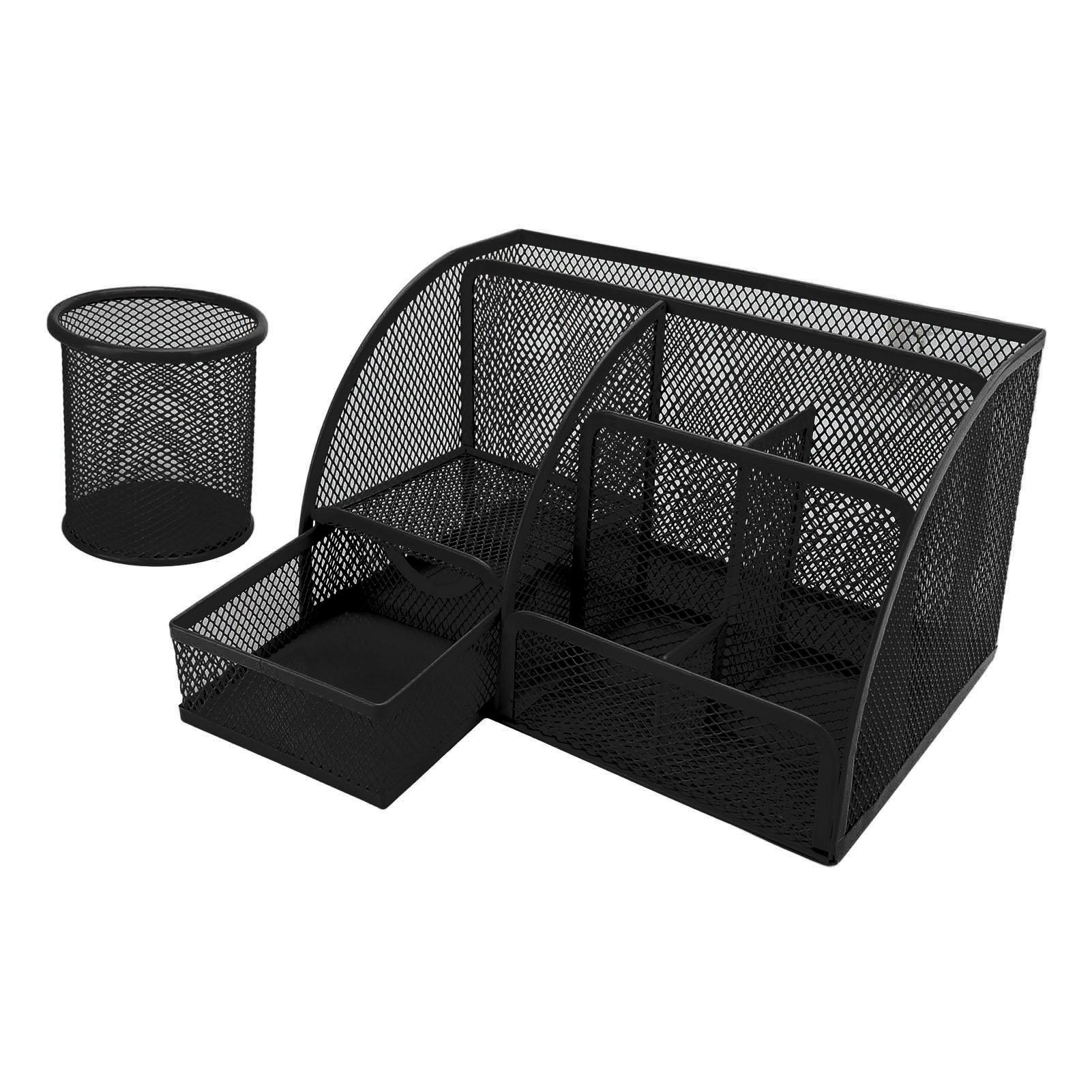 

Набор подставок для ручек Металлическая сетка 7 отделений Многофункциональный органайзер для канцелярских принадлежностей с выдвижным ящиком для офиса чёрный