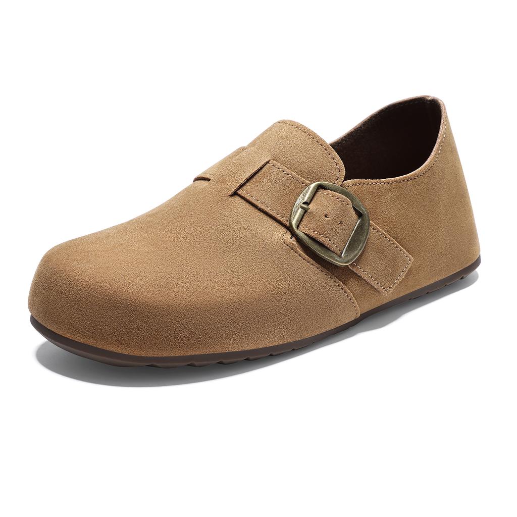 Fashion Crestar Women's Suede Mules Sandals Comfort All Inclusive Clogs Flat Slippers With Adjustable Buckle Lady Soft Sole Casual Shoe