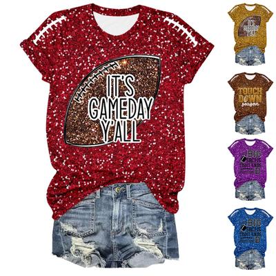 Women's Fashion Casual Short Sleeve Printed Round Neck Loose Pullover Top
