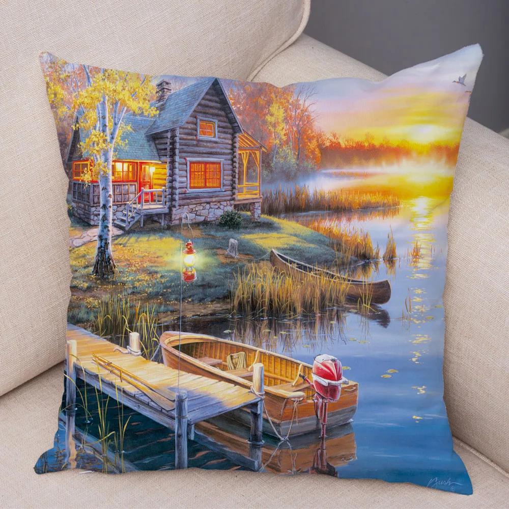 Vintage Colorful Style Coconut Tree Pillow Cover Country House Landscape  Sofa Car Office Cushion  Home Decor