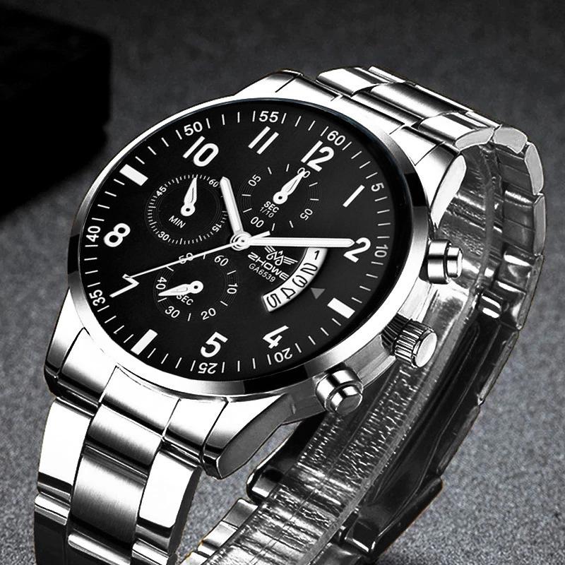 

1PC Men s Luxury Watch Fashion Business Calendar Men s Steel Belt Watch Men s Christmas Valentine s Day Gift срібний/чорний