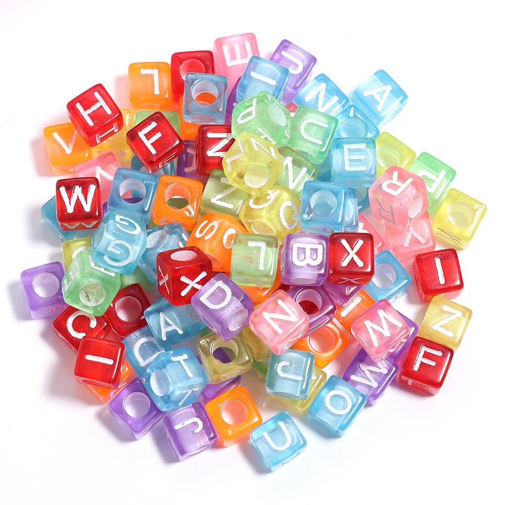 100Pcs Square Acrylic Letter Beads Mix Color Large Hole Alphabet Beads For Jewelry Making DIY Craft Friendship Bracelet Supplies