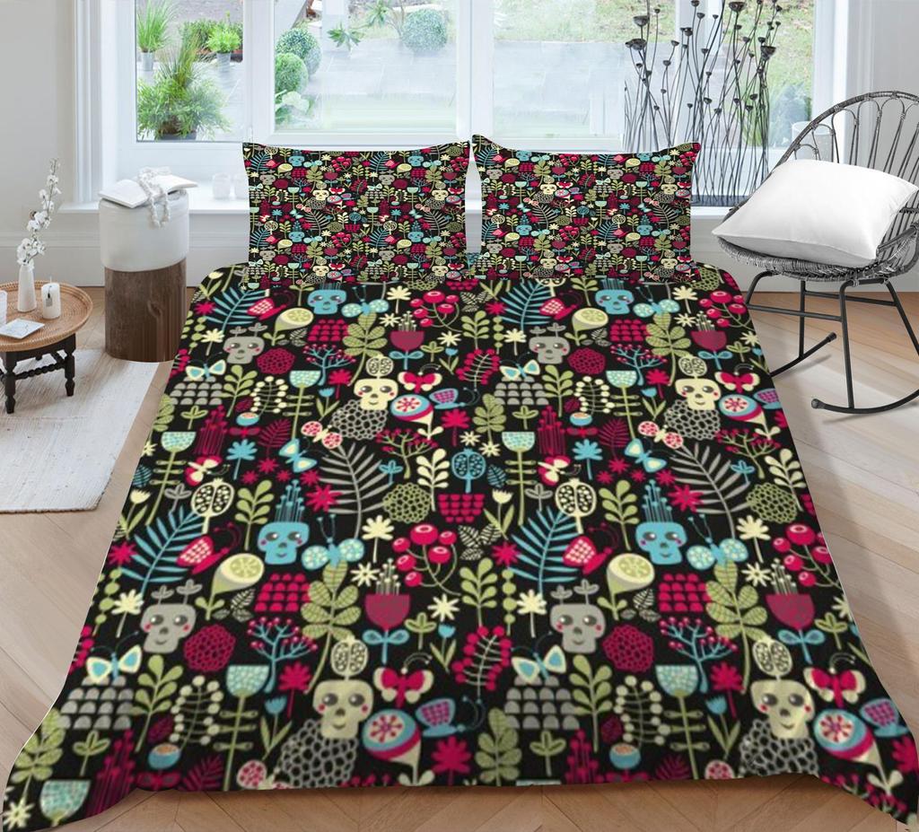 Bettbezug-Sets, Bettwäsche-Set, 3D-Schädeldruck, für Kinder, Schule, Erwachsene, Bett, Polyester, Kissenbezug, atmungsaktiv, warm, Heimtextilien