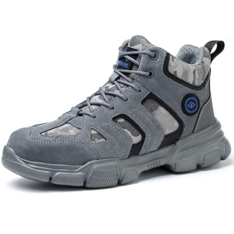 Gray Safety Shoes Men Lightweight Work Boots Safety Steel Toe Shoes Men European Standard Steel Toe Work Shoes Plus Size 38-48