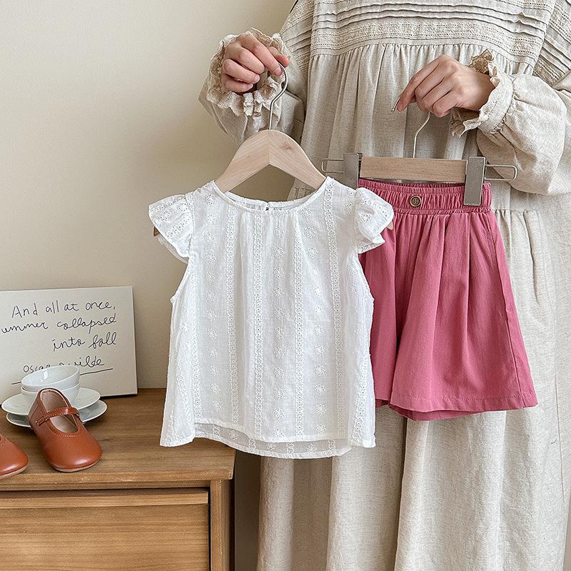Girls' Sleeveless Ruffled Lace Tank & Shorts Set - Summer 2025 Collection