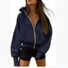 Women's Zipper Hooded Long-sleeved Short Sweatshirt Wool Hooded Jacket Fashion Autumn and Winter Clothes