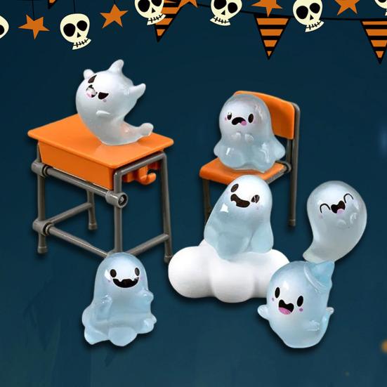 Halloween Mini Resin Ghost Miniature Glow-in-the-Dark Ghost Figurine Cute Tiny Ghost Ornaments Surprise Toy for Garden Fairy Accessories