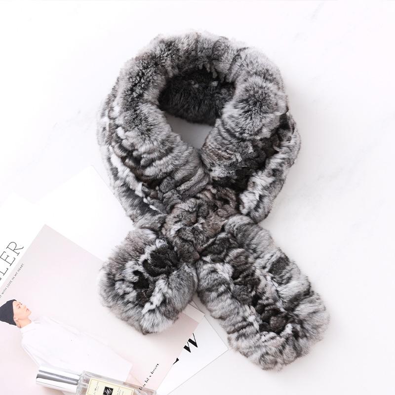New Fashion Real Rex Rabbit Fur Scarves Winter Chinchilla Fur Scarf for Women