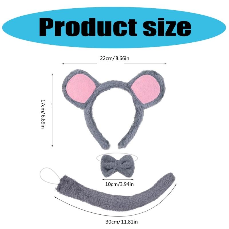 Halloween Mouse Cosplay Costume Set Mouse Ear Headband Tail Bowtie and Nose Animal Dress Up Costume for Kid Cosplay