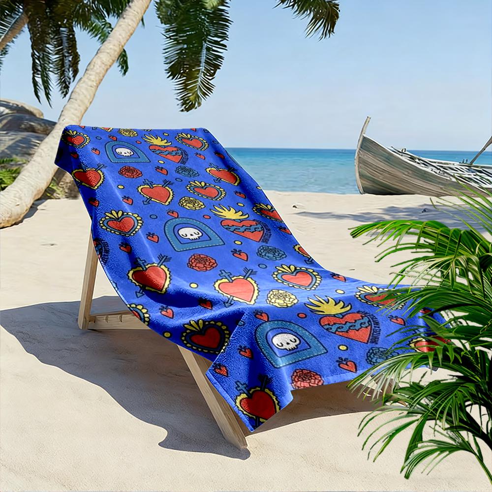 Muster mit Herzen und Totenköpfen Strandtuch Schnelltrocknendes Strandtuch für Reisen Outdoor-Sport Joggen Strand und Schwimmen