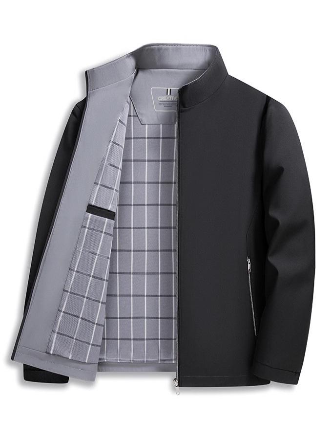 Men's Solid Color Stand Collar Zipper Jacket - Business Casual for Middle-aged and Elderly