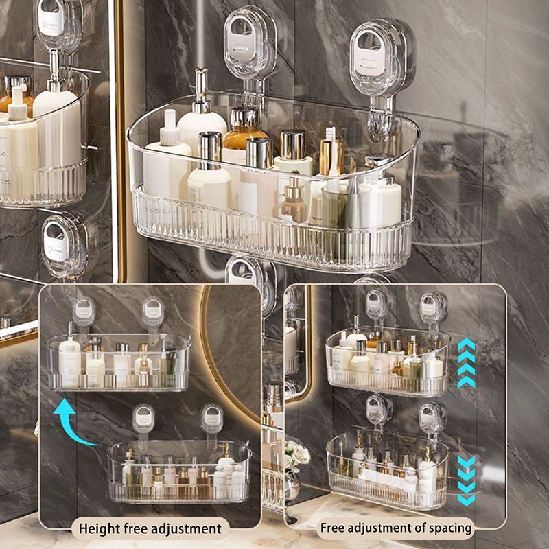 Punch-Free Bathroom Drain Rack Wall-Mounted Suction Storage Box Kitchen Bathroom Organizer No Drilling Storage Accessories
