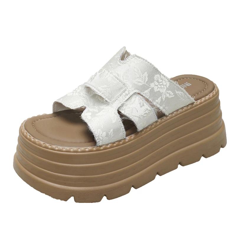 Modă Tocuri 8CM Platformă Înaltă Femei Papuci cu Vârf Deschis Sandale cu Platformă Încrucișată de Designer Pantofi Noi de Vară pentru Femei Papuci de Plajă cu Mărgele