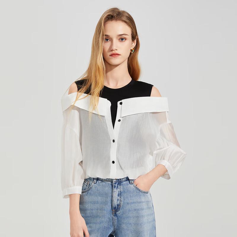 Women's Faux Two-Piece Patchwork Long Sleeve Knit Top