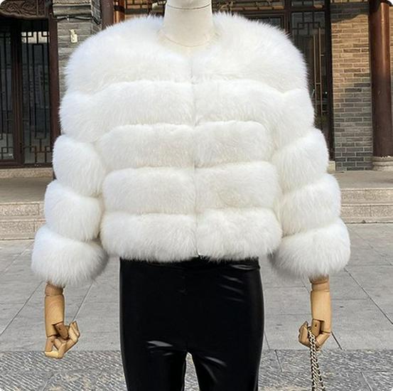 Kurzer Wintermantel aus Kunstfuchs für Damen - Europäischer & Amerikanischer Stil, Langärmelig