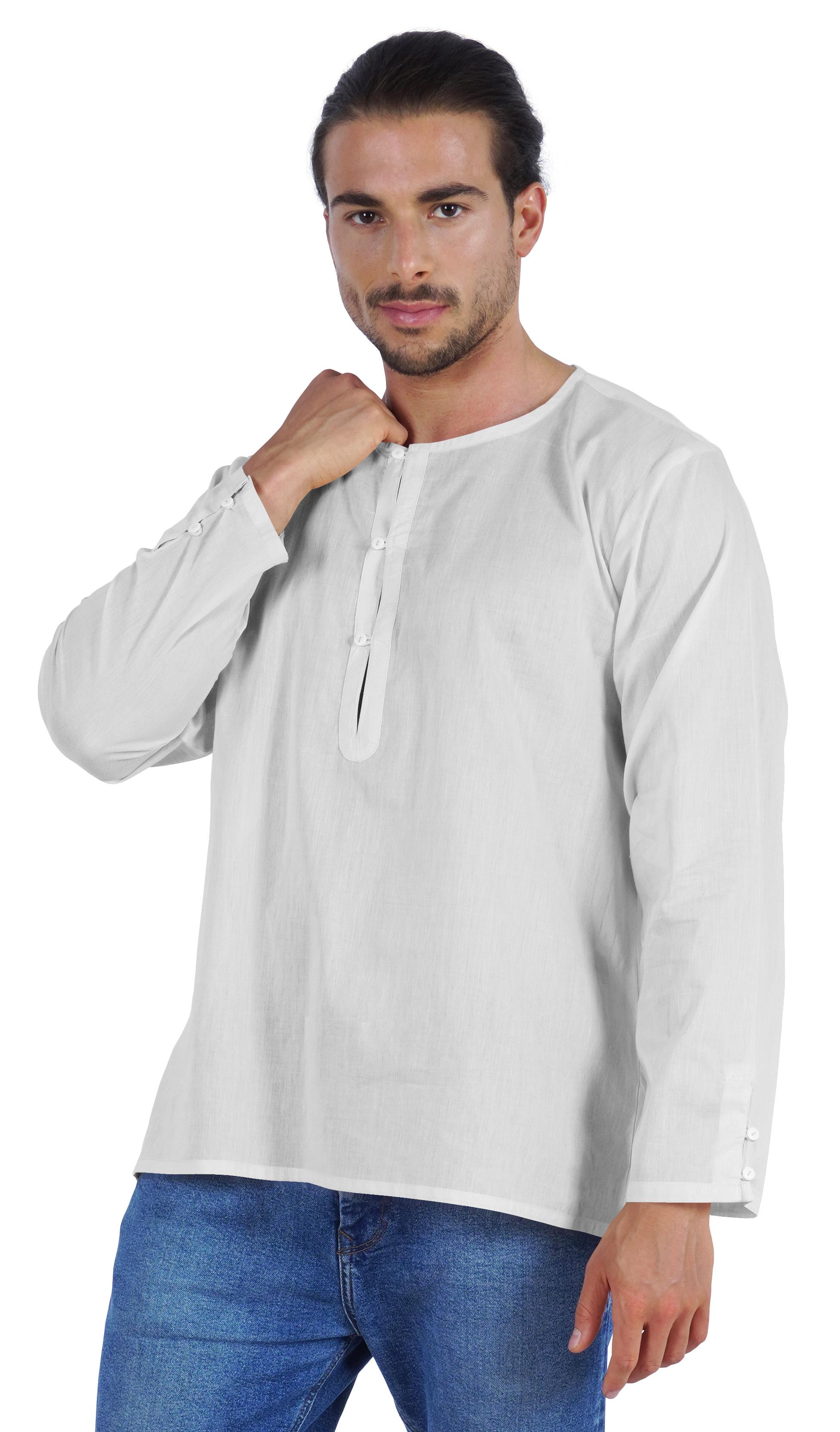 

Чоловічі сорочки Atasi Indian Kurta з повним рукавом, однотонна етнічна футболка з круглим вирізом XXL білий