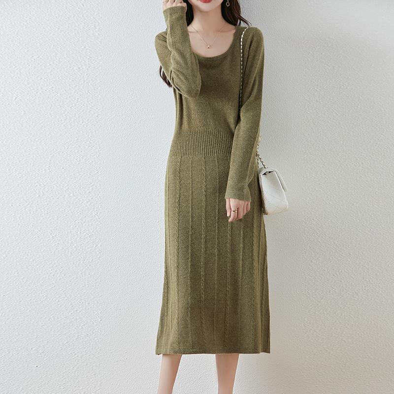 Women Sweater Dress 100% Wool MODERN NEW SAGA O-neck Knit Long Pullover Winter Jumpers Wool Long Dress Female