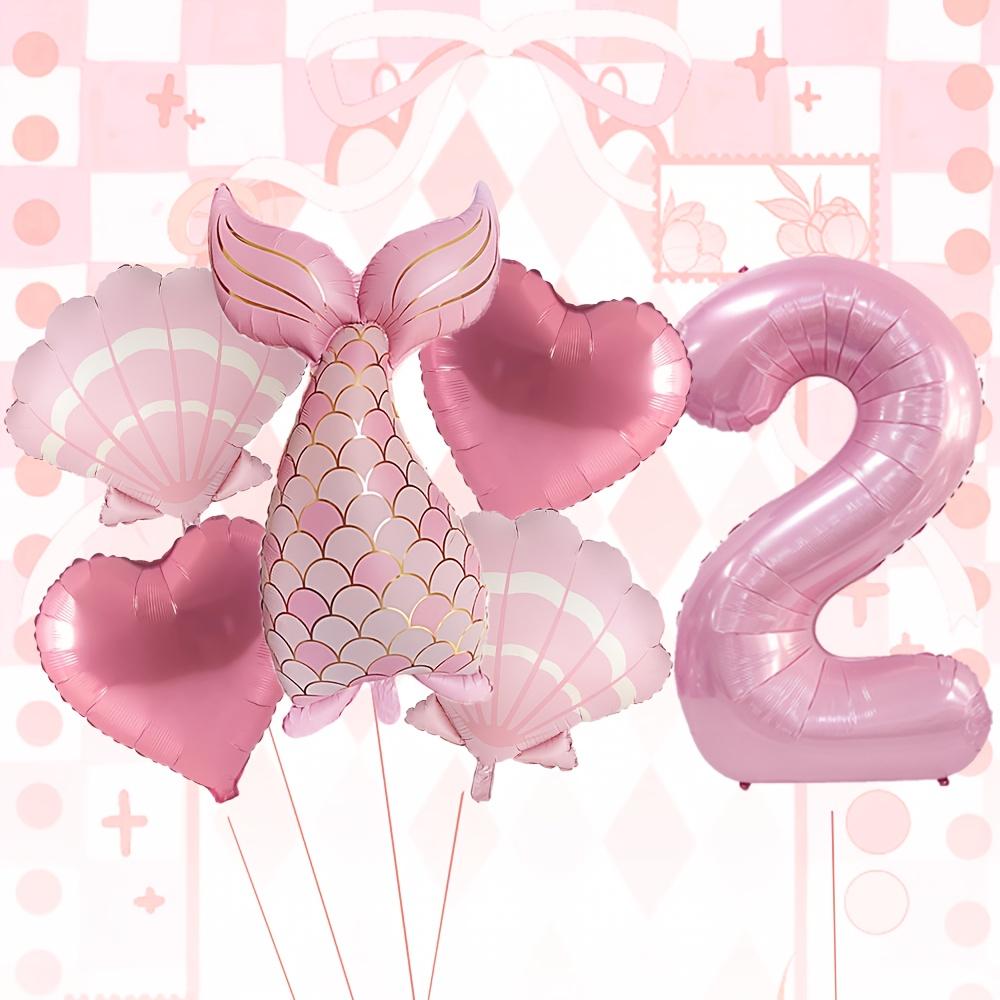 6 Stück Rosa Meerjungfrauschwanz-Ballon 32 Zoll Zahl 1-9 Ballon Meerjungfrauen-Themenballons Prinzessinnen-Geburtstagsparty-Dekorationen